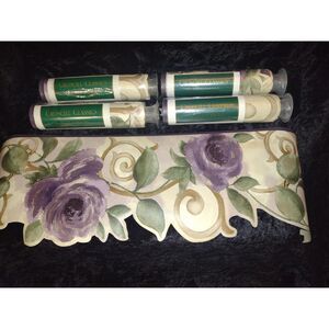 5 Rolls Cassis Plum Purple Roses Sculptured Wallpaper Border Croscill JC Penney